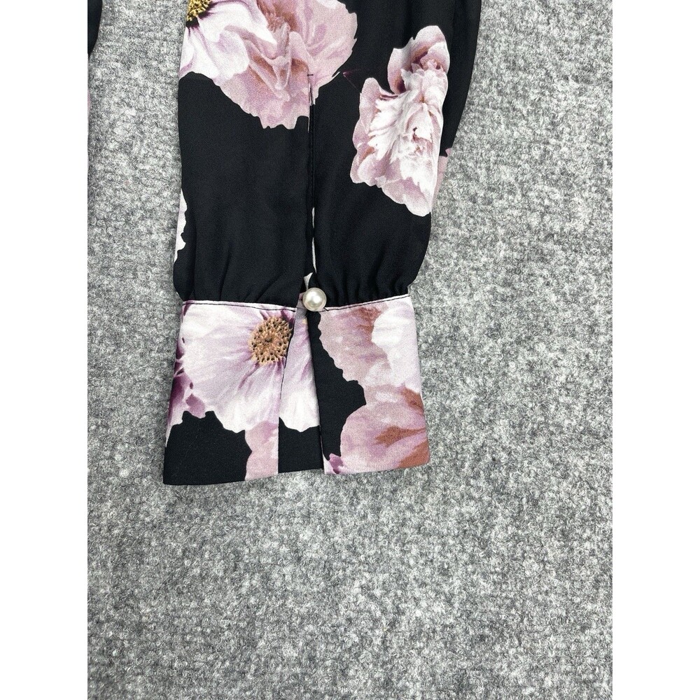 Karl Lagerfeld Top Womens Medium Black Floral Lightweight Long Sleeve Blouse - Picture 7 of 11